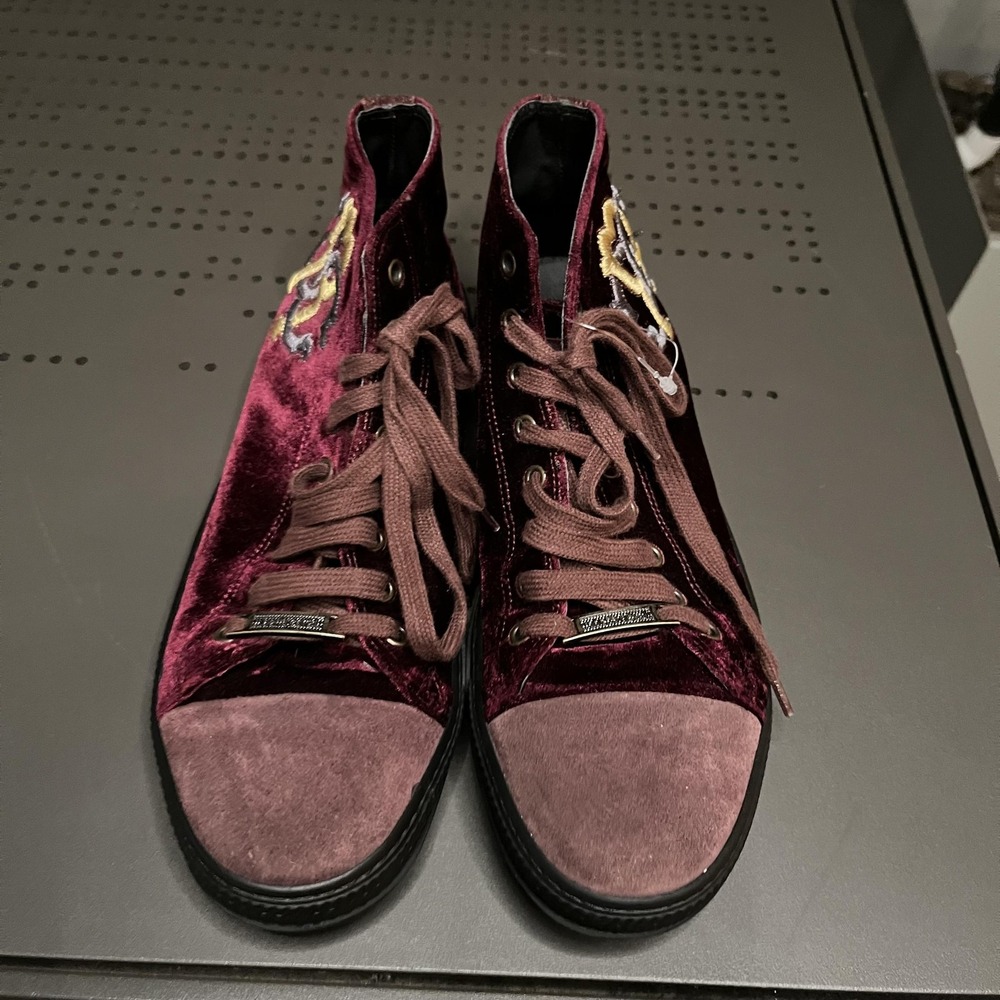 Roberto Cavalli Shoes Mens Size 10 Burgundy Velvet High Top Sneakers Rc Crest View 4